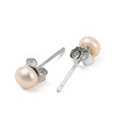 Natural Pearl Round Bead Stud Earrings EJEW-E298-01A-02P-1
