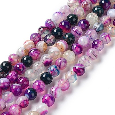 Natural Striped Agate/Banded Agate Bead Strands G-K155-A-6mm-10-1