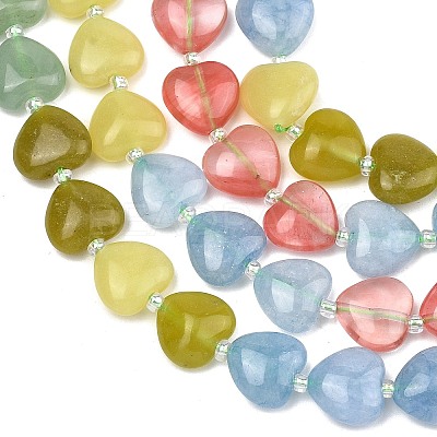 Gradient Color Cherry Quartz Glass & Natural Dyed White Jade & Lemon Jade & Green Aventurine Beads Strands G-B185-A15-1
