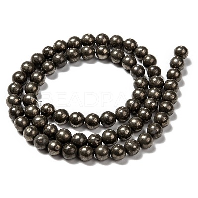 Natural Pyrite Beads Strands G-L031-6mm-01-1