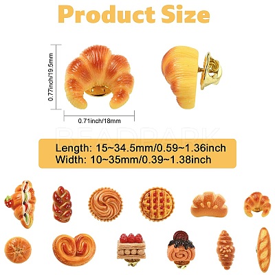 12Pcs 12 Styles Cute Food Themed Resin Pins JEWB-CJ0003-12-1
