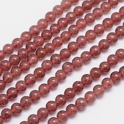 Natural Strawberry Quartz Round Bead Strands G-L411-25-6mm-1