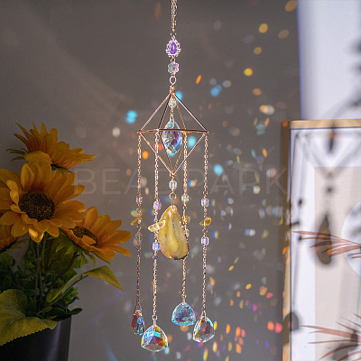 Glass Teardrop Pendant Decorations AJEW-Q143-05-1