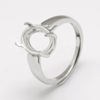 Anti-Tarnish Adjustable Rhodium Plated 925 Sterling Silver Solitaire Ring Settings STER-P033-17P-1