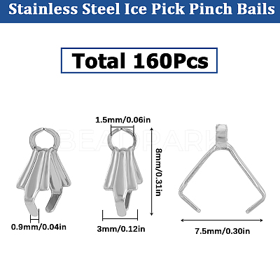 160Pcs Stainless Steel Ice Pick Pinch Bails STAS-SC0005-71-1