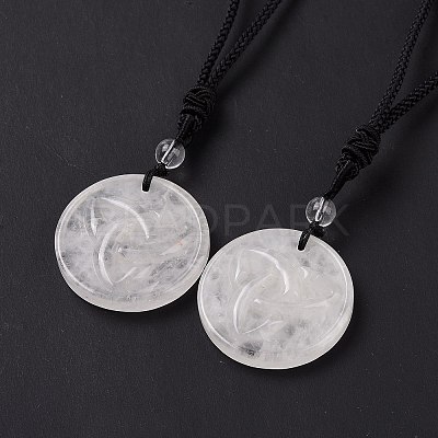 Adjustable Natural Quartz Crystal Sailor's Knot Pendant Necklace with Nylon Cord for Women NJEW-L171-02F-1