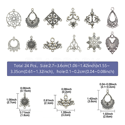 24Pcs 12 Style Tibetan Style Chandelier Component Links TIBEP-YW0001-73-1
