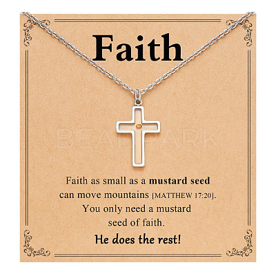Cross 201 Stainless Steel Mustard Seed Pendant Necklaces for Women WG511AE-02-1