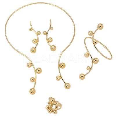 Iron Round Beaded Collar & Stud Earrings & Cuff Bangles & Rings Sets FS-WG833C7-01-1