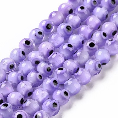 Handmade Evil Eye Lampwork Round Bead Strands LAMP-L055-8mm-21-1