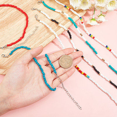 15Pcs 15 Styles Round Glass Seed Beads Choker Necklaces NJEW-AR0001-01-1