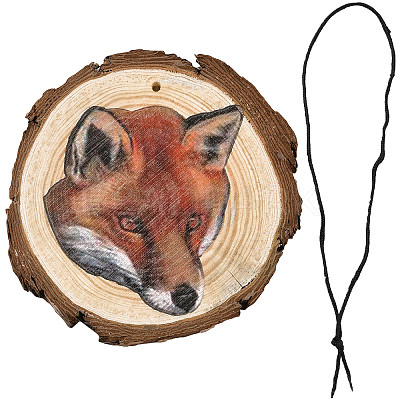 1 Set Flat Round & 3D Fox Pattern Wooden Pendant Decorations HJEW-CN0001-19-1