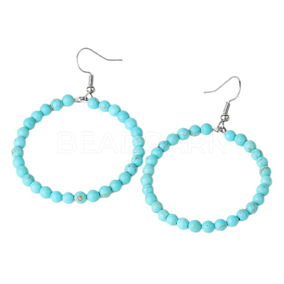 Fashionable Natural Turquoise Hoop Earrings for Women KJ9273-2-1