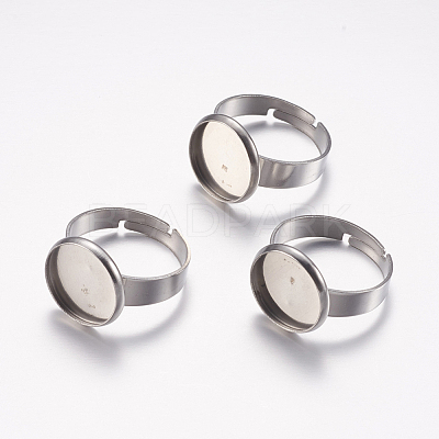 Tarnish Resistant Adjustable 304 Stainless Steel Finger Rings Components STAS-F149-18P-B-1