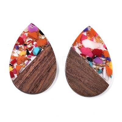 Transparent Resin & Walnut Wood Big Pendants RESI-T058-05I-1