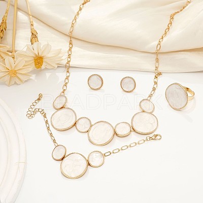Alloy White Enamel Link Bracelets & Stud Earrings & Pendant Necklaces & Rings Sets FS-WG9902A-01-1