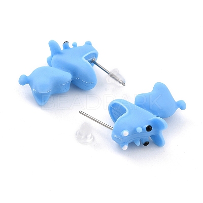 Cute Hippo Resin Stud Earrings EJEW-K089-04P-1