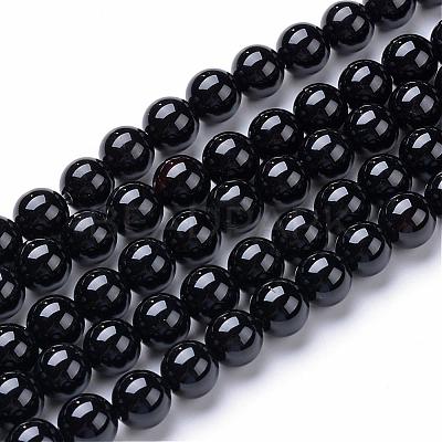 Natural Dyed & Heated Black Onyx Round Bead Strands G-T055-6mm-10-1