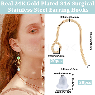 20Pcs 316 Surgical Stainless Steel Earring Hooks STAS-BBC0008-55G-1