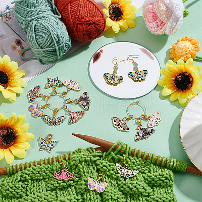 16Pcs 8 Styles Alloy Enamel Pendant Locking Stitch Markers HJEW-WH00165-1