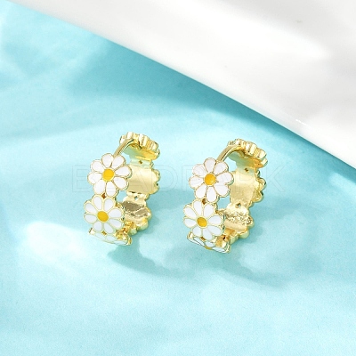 Brass Enamel Hoop Earrings EJEW-S277-01G-1