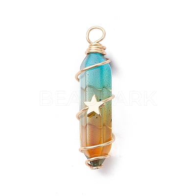2Pcs 2 Style Two Tone Glass Double Terminated Point Beads Pendants Set PALLOY-JF02538-01-1