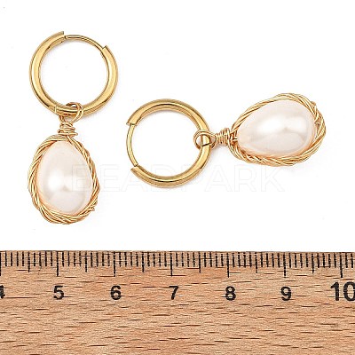 Electroplate Shell Pearl Hoop Dangle Earrings for Women EJEW-JE07266-1