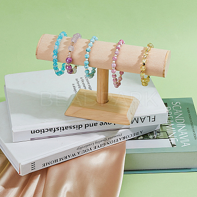 Velvet T-Bar Bracelet Display Stands  with Wooden Base BDIS-WH0010-03B-1