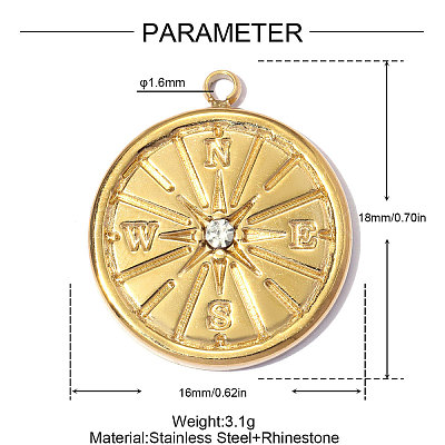 304 Stainless Steel with Crystal Rhinestone Pendants RB-OY001-21G-1