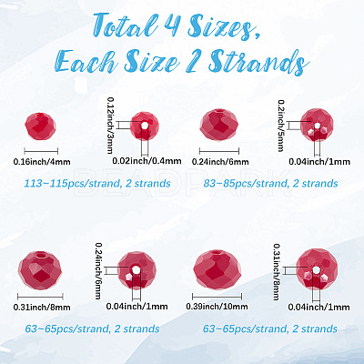 8 Strands 4 Styles Opaque Solid Color Glass Beads Strands EGLA-LT0001-04C-1