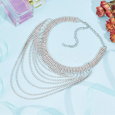 1Pc Brass Rhinestone Cup Chains Multi Layered Necklace NJEW-FG0001-12-1