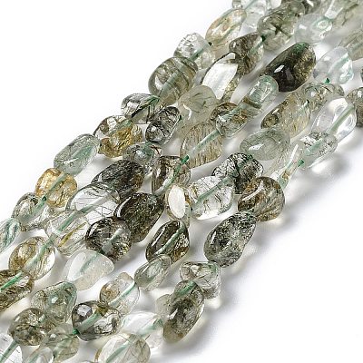 Natural Green Rutilated Quartz Beads Strands G-I351-A09-1