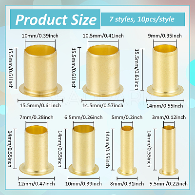 70Pcs 7 Styles Brass Column Compression Sleeves Ferrule KK-BC0015-15-1