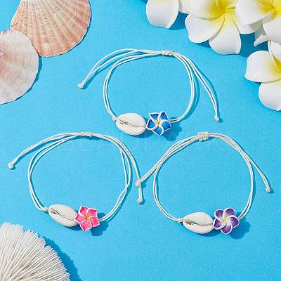 Natural Shell & Polymer Clay 3D Flower Link Bracelet BJEW-JB09816-1