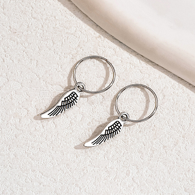 Vintage Brass Feather Hoop Earrings KF3799-1