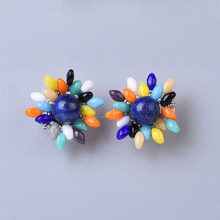 Natural Lapis Lazuli Stud Earrings EJEW-JE03050-03-1