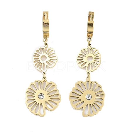 Left and Right Hollow Flower 304 Stainless Steel Dangle Earrings EJEW-L283-089G-1