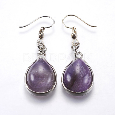 Natural Amethyst Dangle Earrings EJEW-P143-A06-1