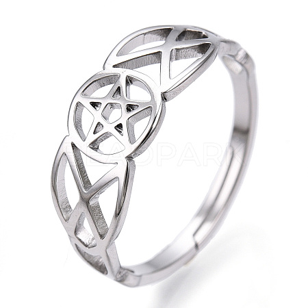 Non-Tarnish 304 Stainless Steel Hollow Out Pentagram Adjustable Ring for Women RJEW-T027-12P-1