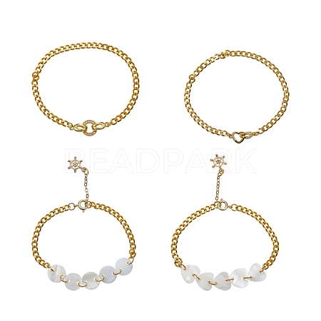 Brass Charm Bracelets & Curb Chain Bracelets Sets BJEW-SZ0001-005G-1