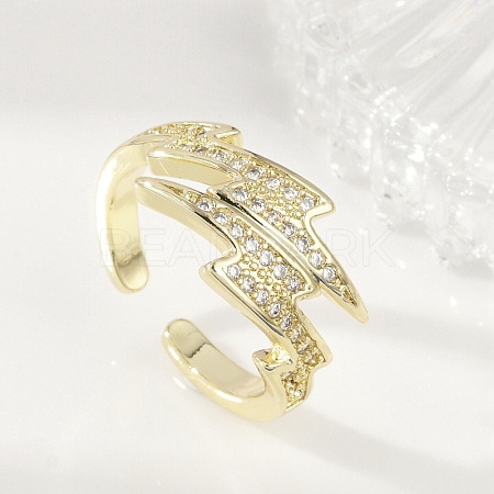 Brass Micro Pave Clear Cubic Zirconia Cuff Rings for Women RJEW-S400-02G-1