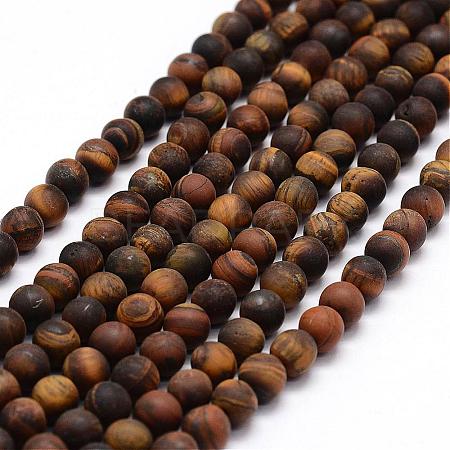 Frosted Natural Tiger Eye Beads Strands G-F364-18-6mm-1