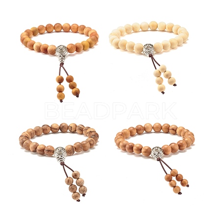 Natural Mixed Wood Round Beads Stretch Bracelet BJEW-JB07362-1