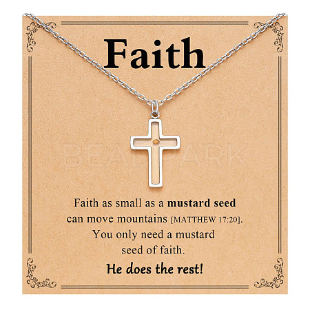 Cross 201 Stainless Steel Mustard Seed Pendant Necklaces for Women WG511AE-02-1