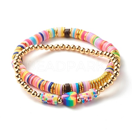 Handmade Polymer Clay Heishi Beads Stretch Bracelets Sets BJEW-JB07341-1