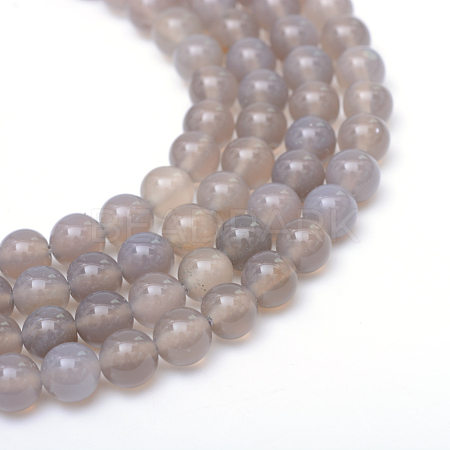 Round Natural Grey Agate Bead Strands X-G-R345-8mm-07-1