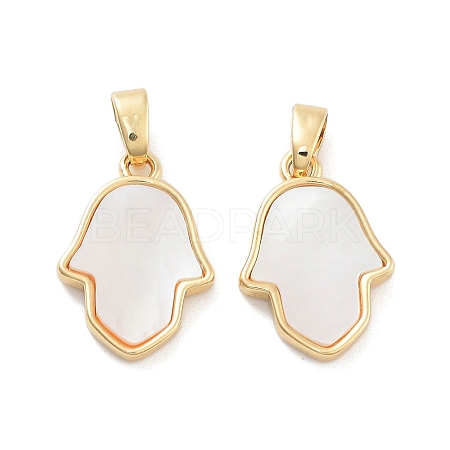 Rack Plating Brass Pave Shell Pendants KK-C063-01G-1