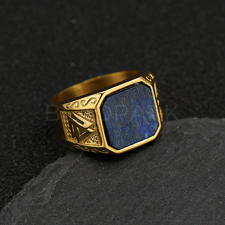 304 Stainless Steel with Natural Lapis Lazuli Finger Rings FS-WG06E27-13-1