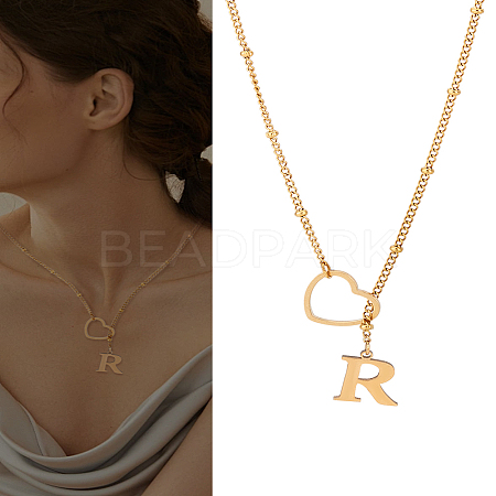 1Pc Letter & Heart Stainless Steel Lariat Necklaces for Women NJEW-LP0002-87G-R-1