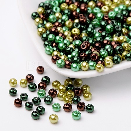 Choc-Mint Mix Pearlized Glass Pearl Beads HY-X006-4mm-04-1